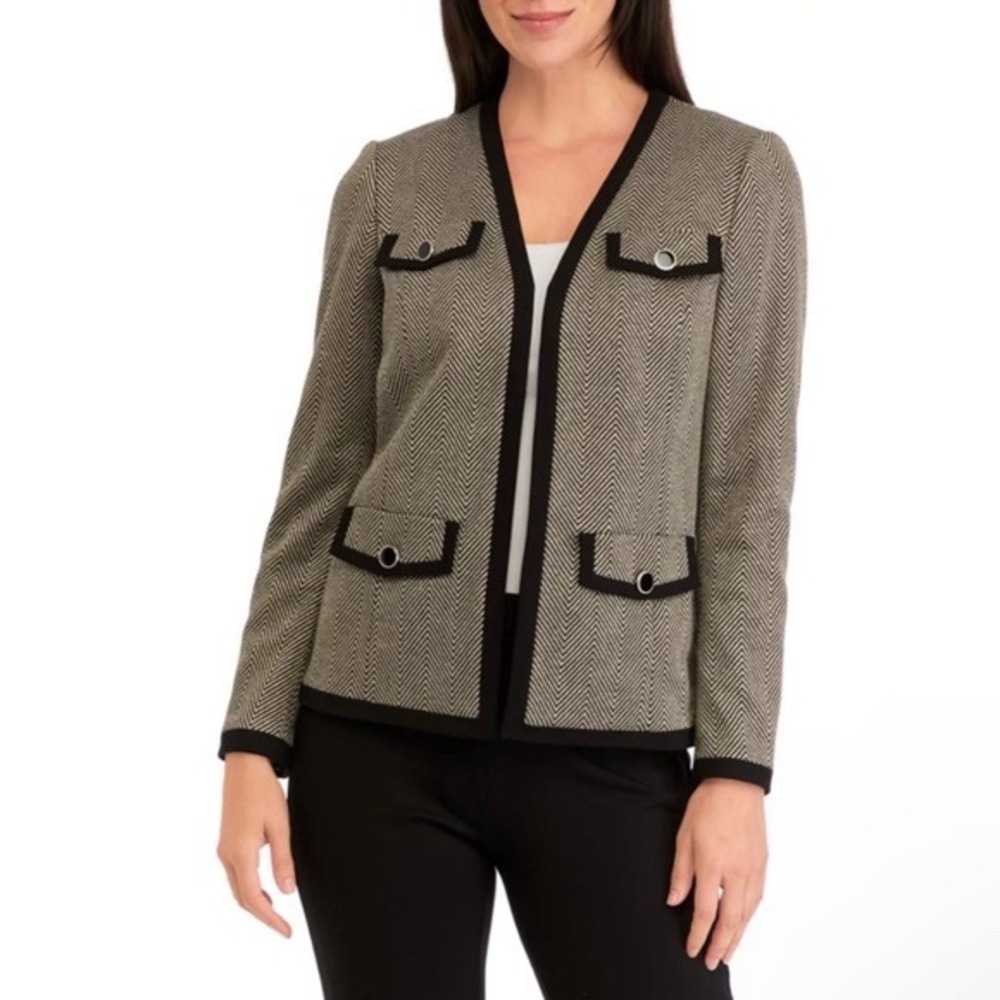 NWT Kasper Black & Gold Herringbone Blazer Size 10 Career Jacket $139